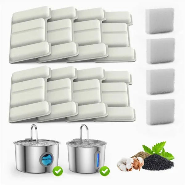 8-Pack Stainless Steel Pet Water Fountain Filters with Sponge Replacements