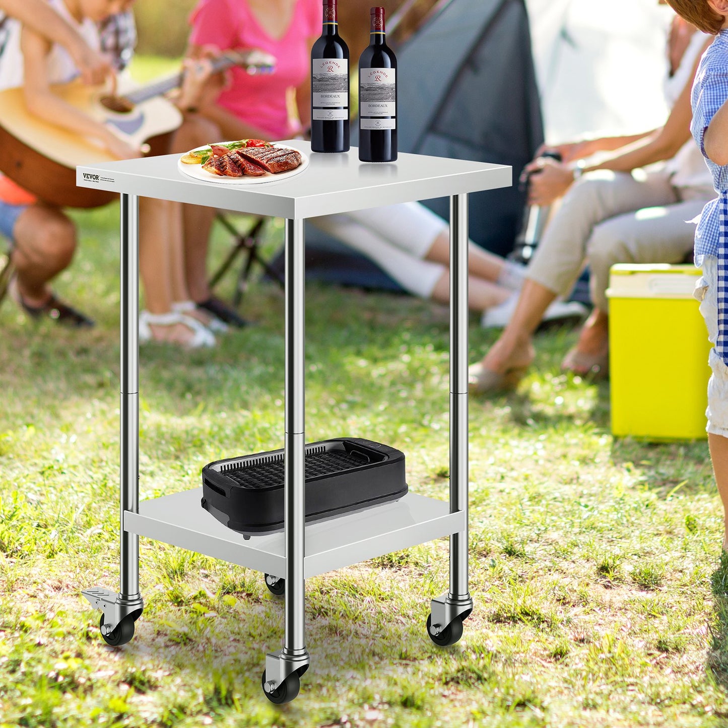 Heavy Duty Stainless Steel Work Table - 24x24x38 Inch with Wheels