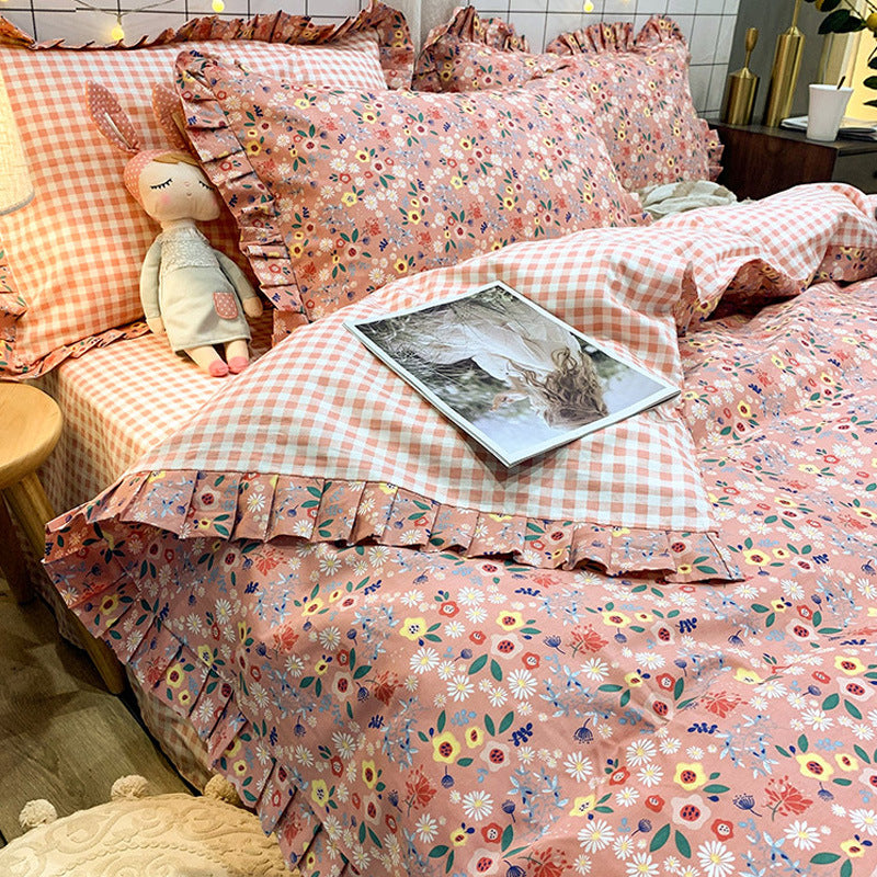 Four-Piece Cotton Bedding Sheets Set for 1.8m Bed - Princess Style, Summer Comfort