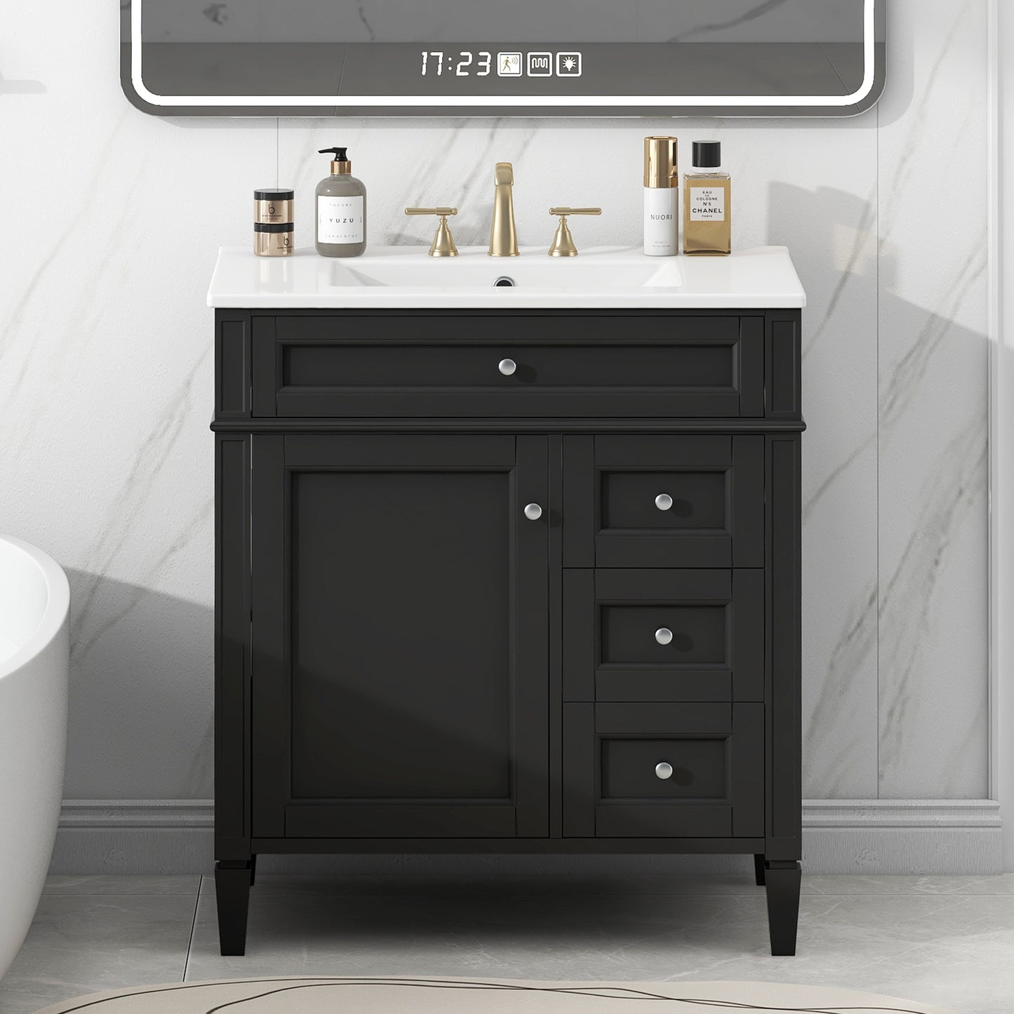 30'' Modern Bathroom Vanity with Sink - Black Storage Cabinet
