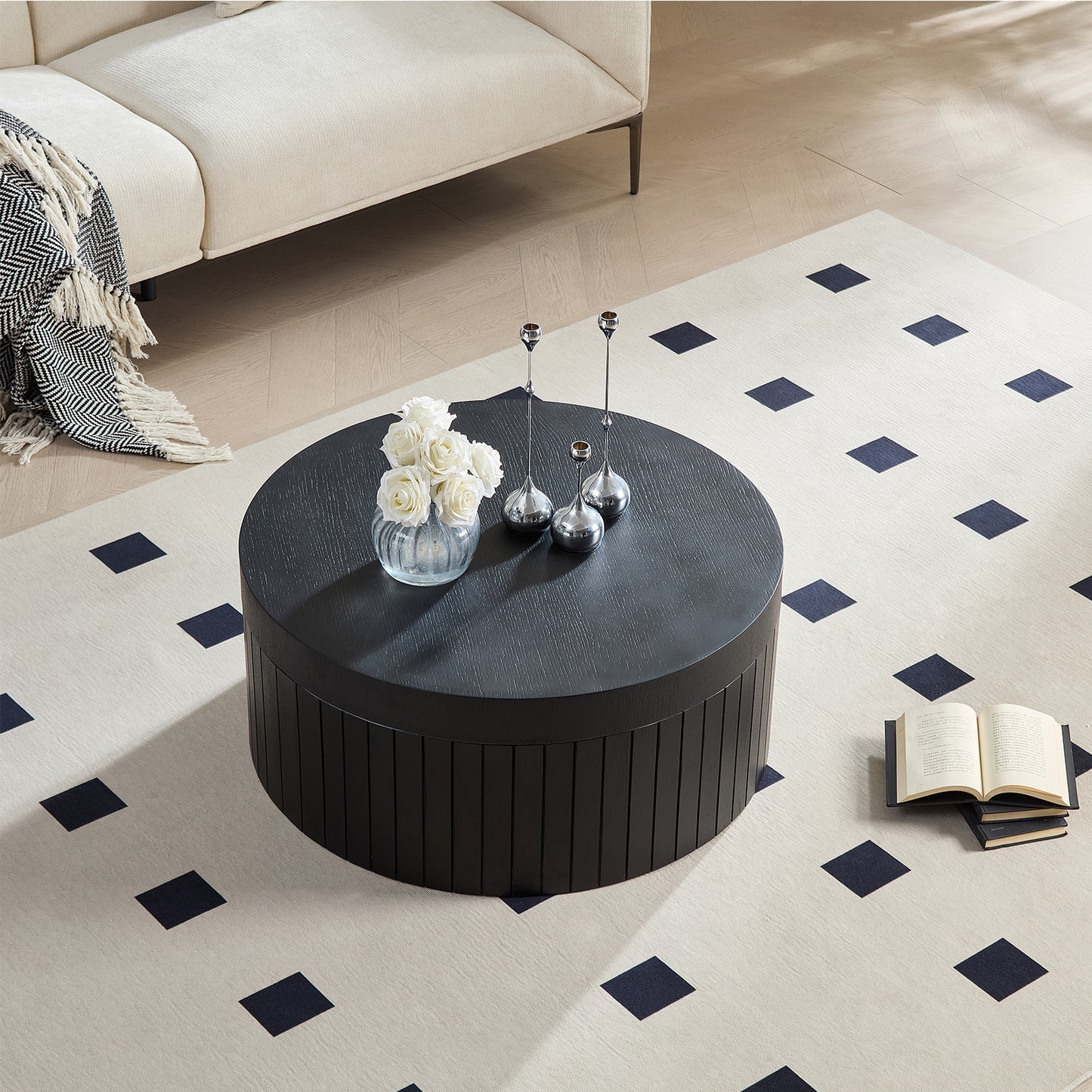 Modern Round Coffee Table With Storage Accent Tea For Living Room