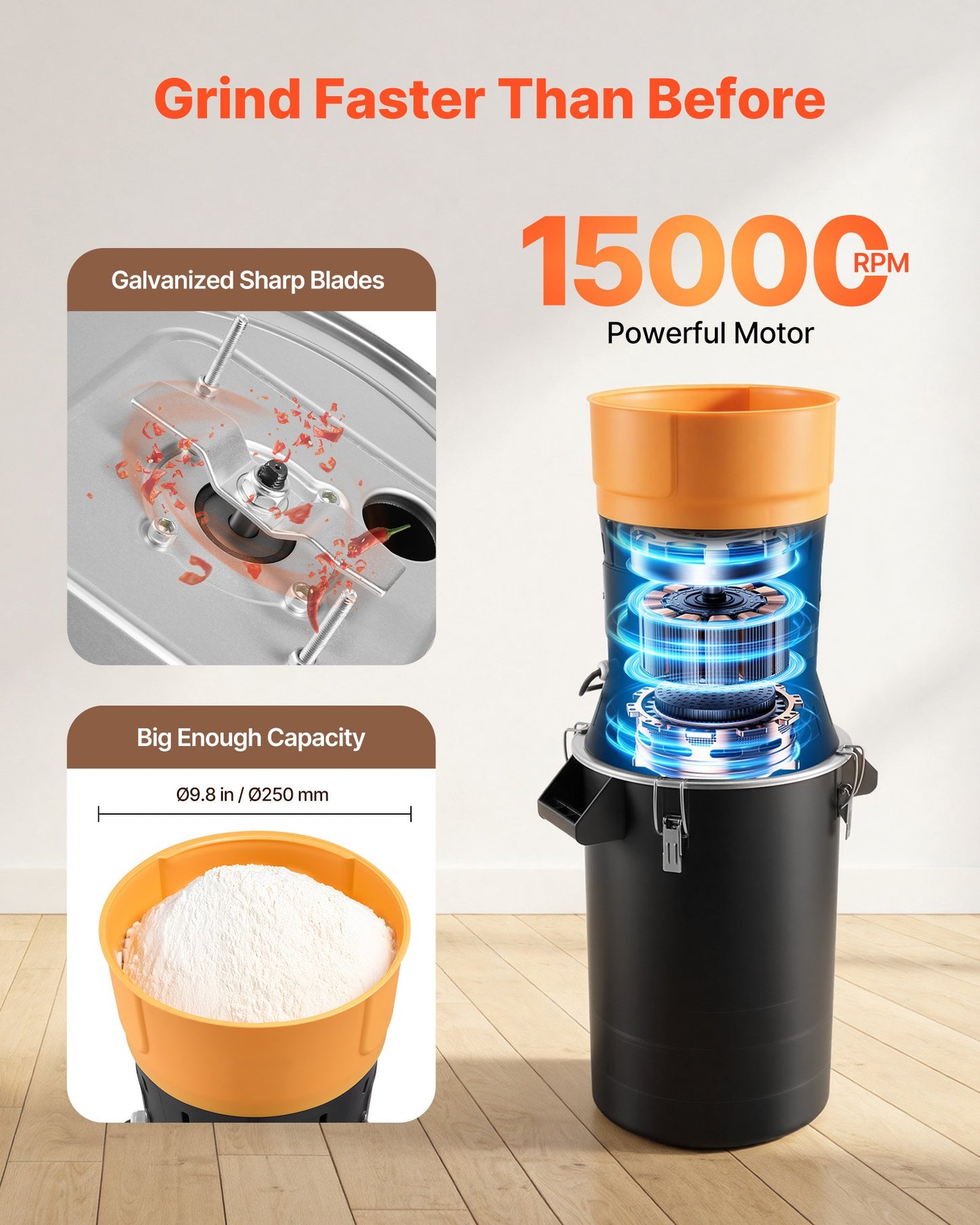 Electric Grain Mill Grinder 600W High Power Spice & Cereal Pulverizer with Adjustable Screens