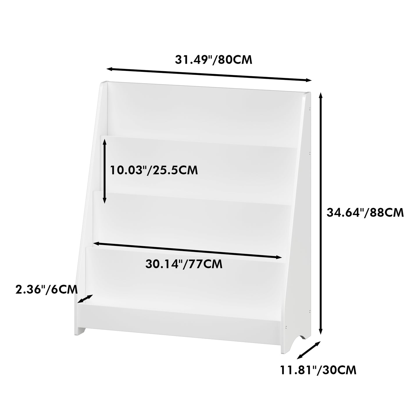4-Tier Kids Bookshelf - White MDF Book Display Organizer