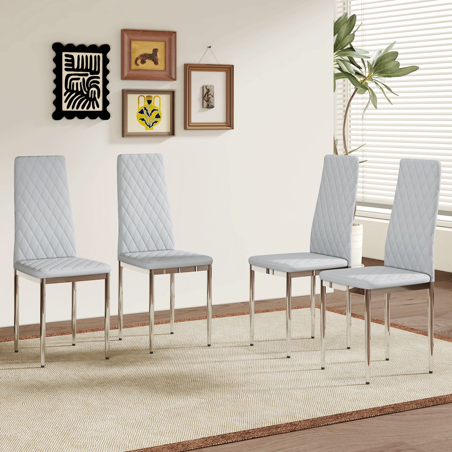 Modern Style Dining Chairs Set Of 4 In Light Gray, Essential For