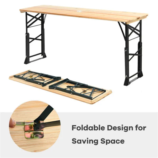 3-Piece Patio Picnic Set with 7.5ft Umbrella & Resin Base