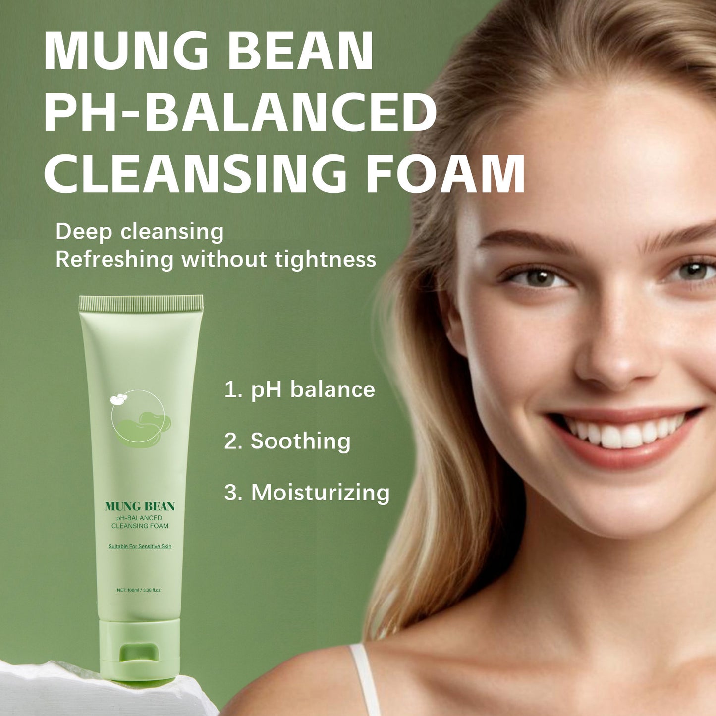 Mung Bean PH Balance Cleansing Foam 100ml - Facial Skin Care for All Skin Types