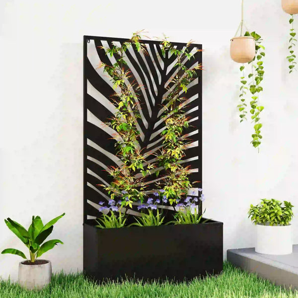 Metal Plant Stand with Trellis - Black Raised Garden Bed