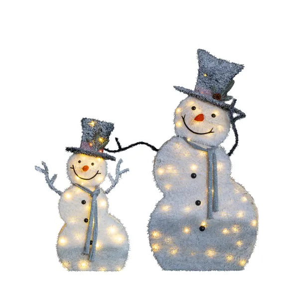 Lighted Snowman Christmas Decorations Set of 2 - 80 LED Warm White