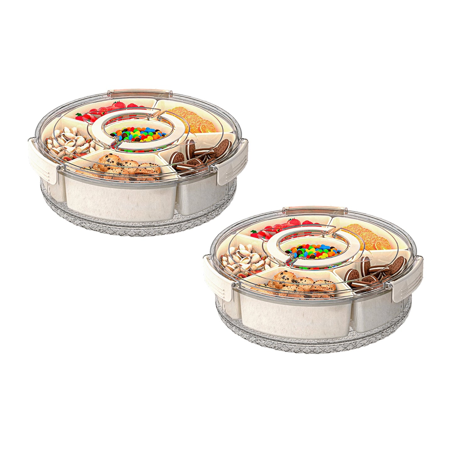 Divided Serving Tray with Lid & Handle - 360° Rotatable Snack Box