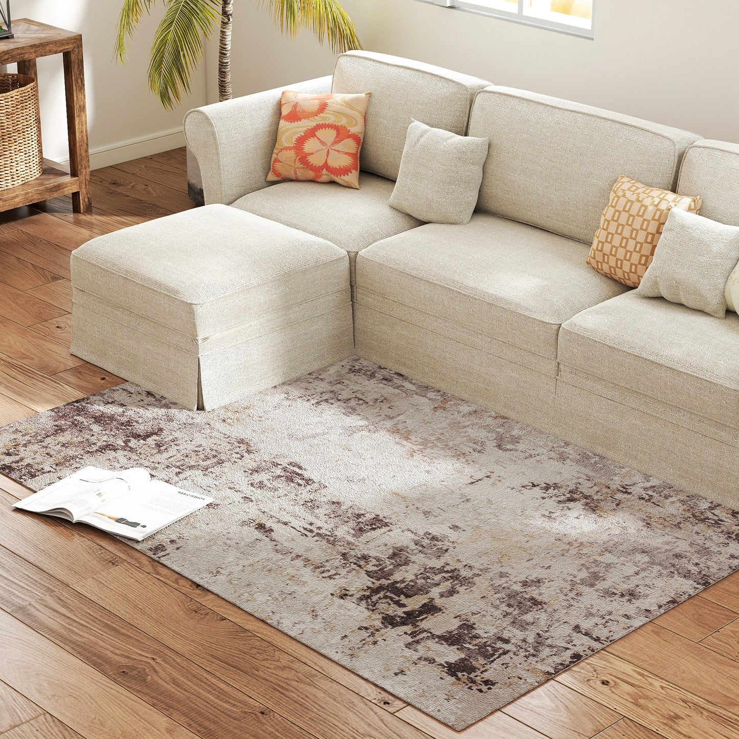 Machine Washable Non-Slip Area Rug 4x6 - Mixed Brown
