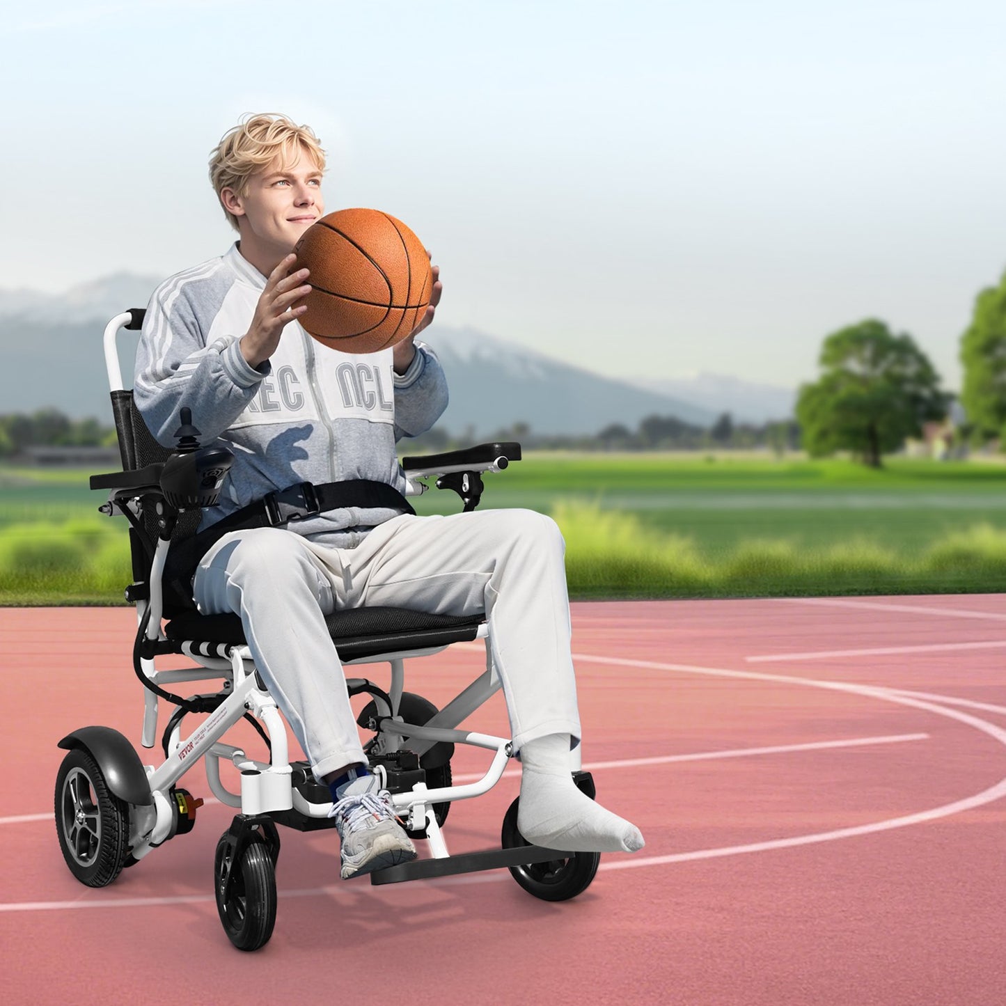 Electric Wheelchair 300lbs Capacity Foldable Lightweight 13 Mile Range - White