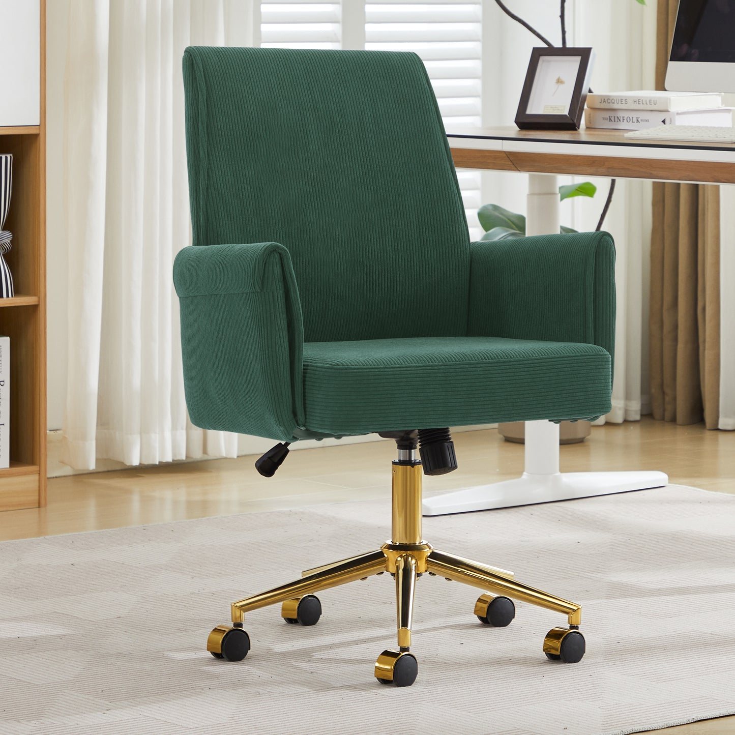 Ergonomic Mid-Back Office Chair - Green Striped Fabric