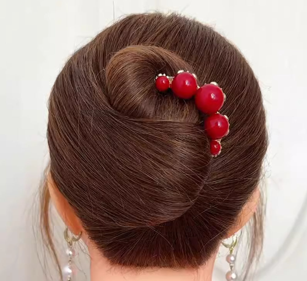 Red Antique Style Hairpin with U-Shaped Tool