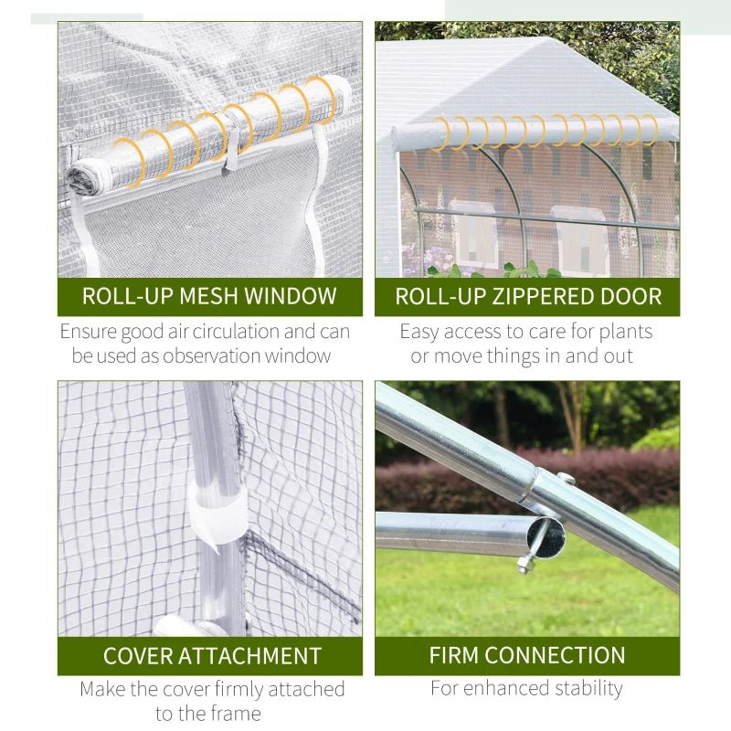 Outdoor Walk-In Greenhouse Tunnel with Roll-Up Windows and Heavy Duty Steel Frame