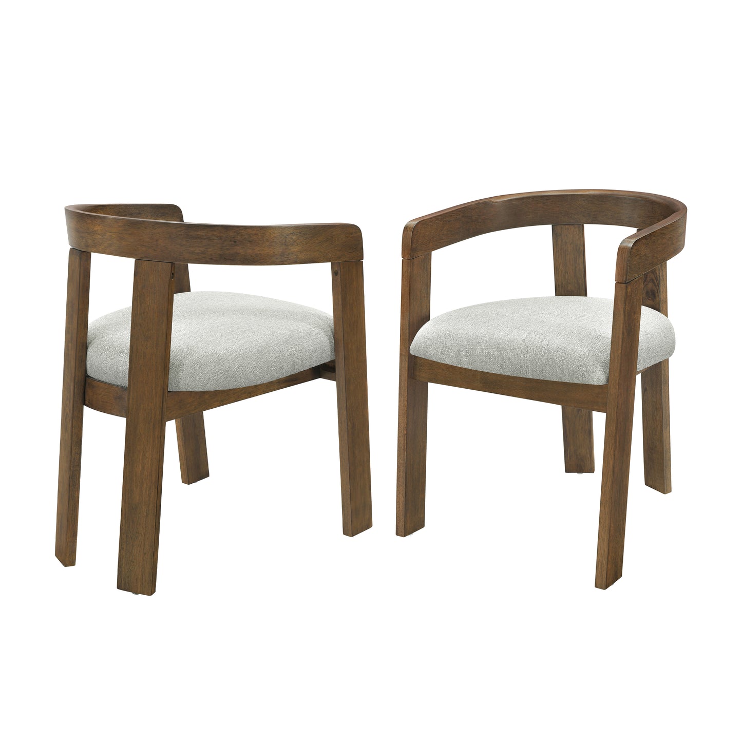 Set of 2 Modern Barrel Dining Chairs - Upholstered Rubber Wood Frame