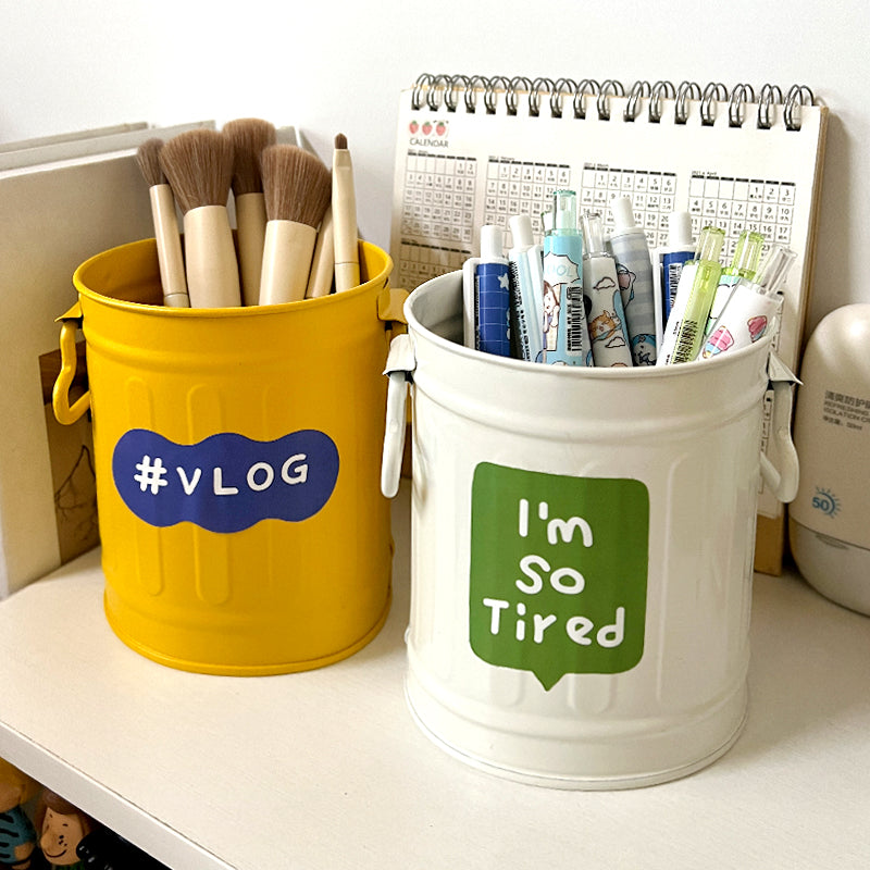 Multi-Color Iron Bucket Pen Holder Storage Organizer for Desk & Makeup