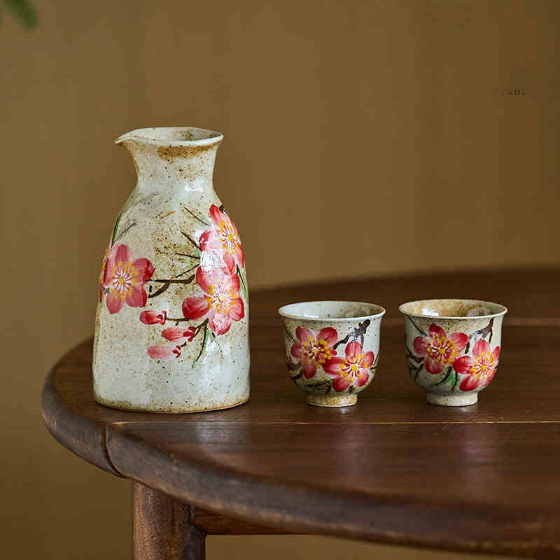 Hand-Painted Peach Blossom Ceramic Jug Set for Home & Garden Décor