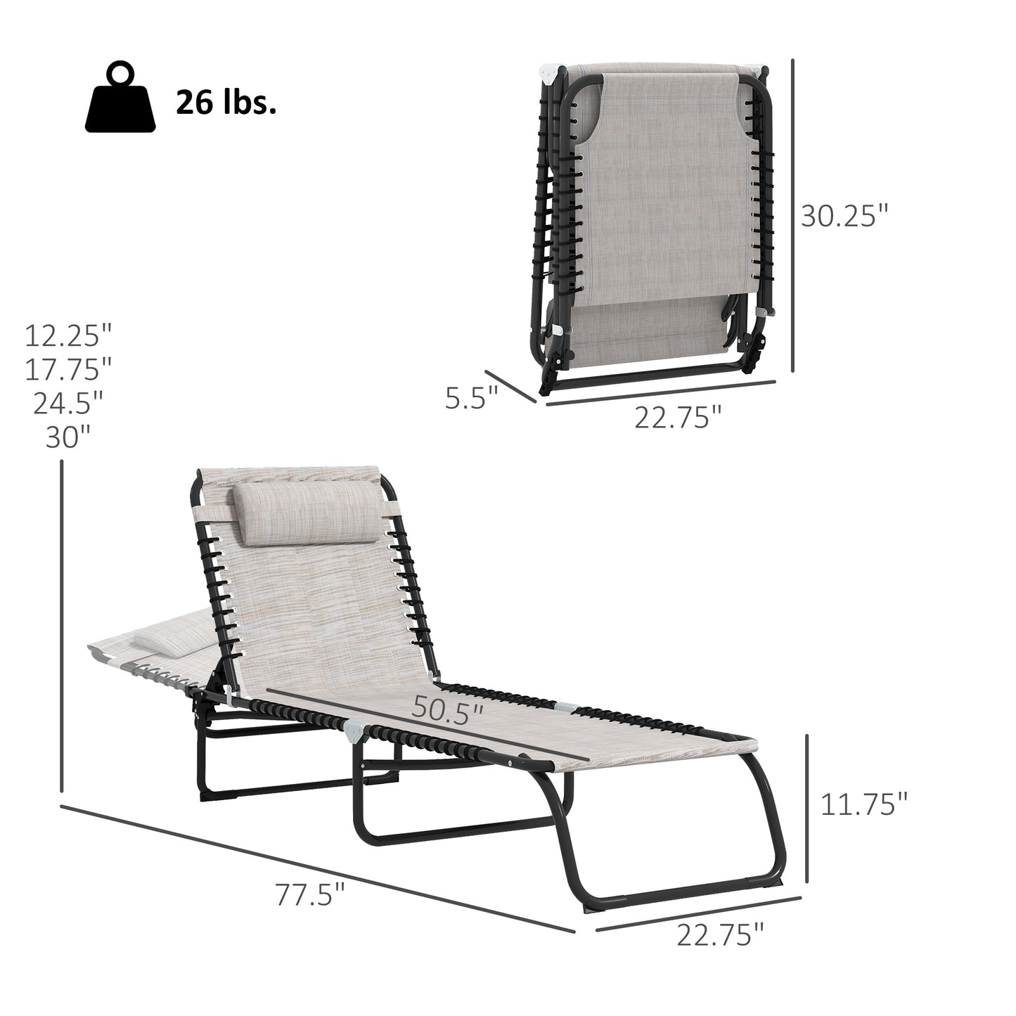 2 Folding Chaise Lounge Pool Chairs - 4-Position Recline, Dark Blue