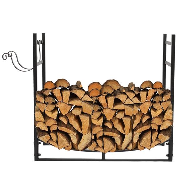 Heavy-Duty Firewood Stand with Shelving and Hooks - Weatherproof Steel Garden Tool