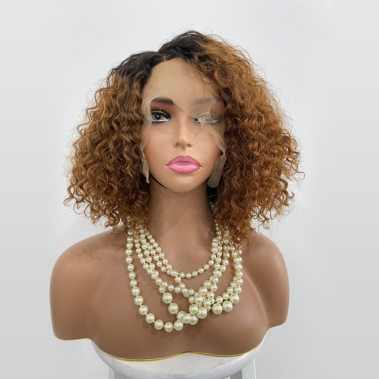 Black Human Hair Lace Wig for Women - Ombre Curly Bobo1b30 Style