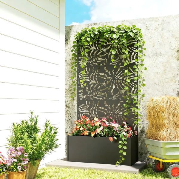 Metal Plant Stand with Trellis - Outdoor Planter Box
