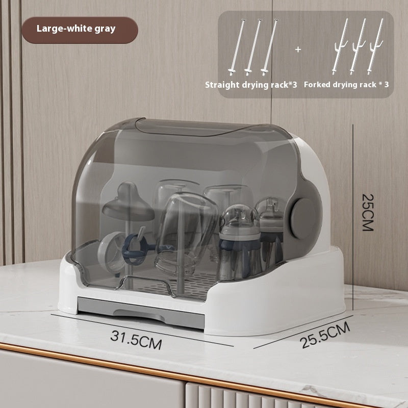 Baby Tableware Storage Box with Draining Rack Dustproof Cover Multi-Size