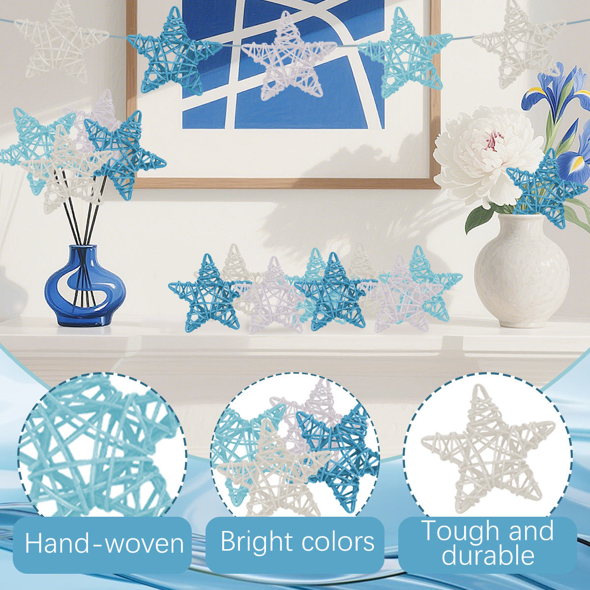 24 Pcs Blue Ocean Theme Wicker Rattan Balls - 6cm