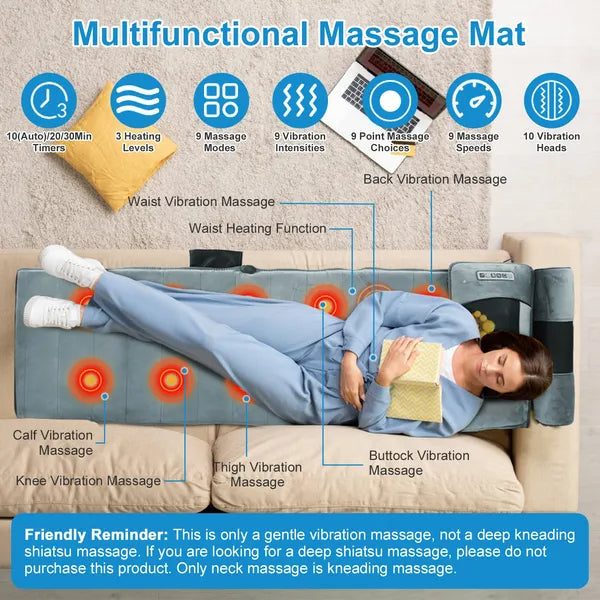 Full Body Electric Massage Mat with Heat and Vibration Therapy