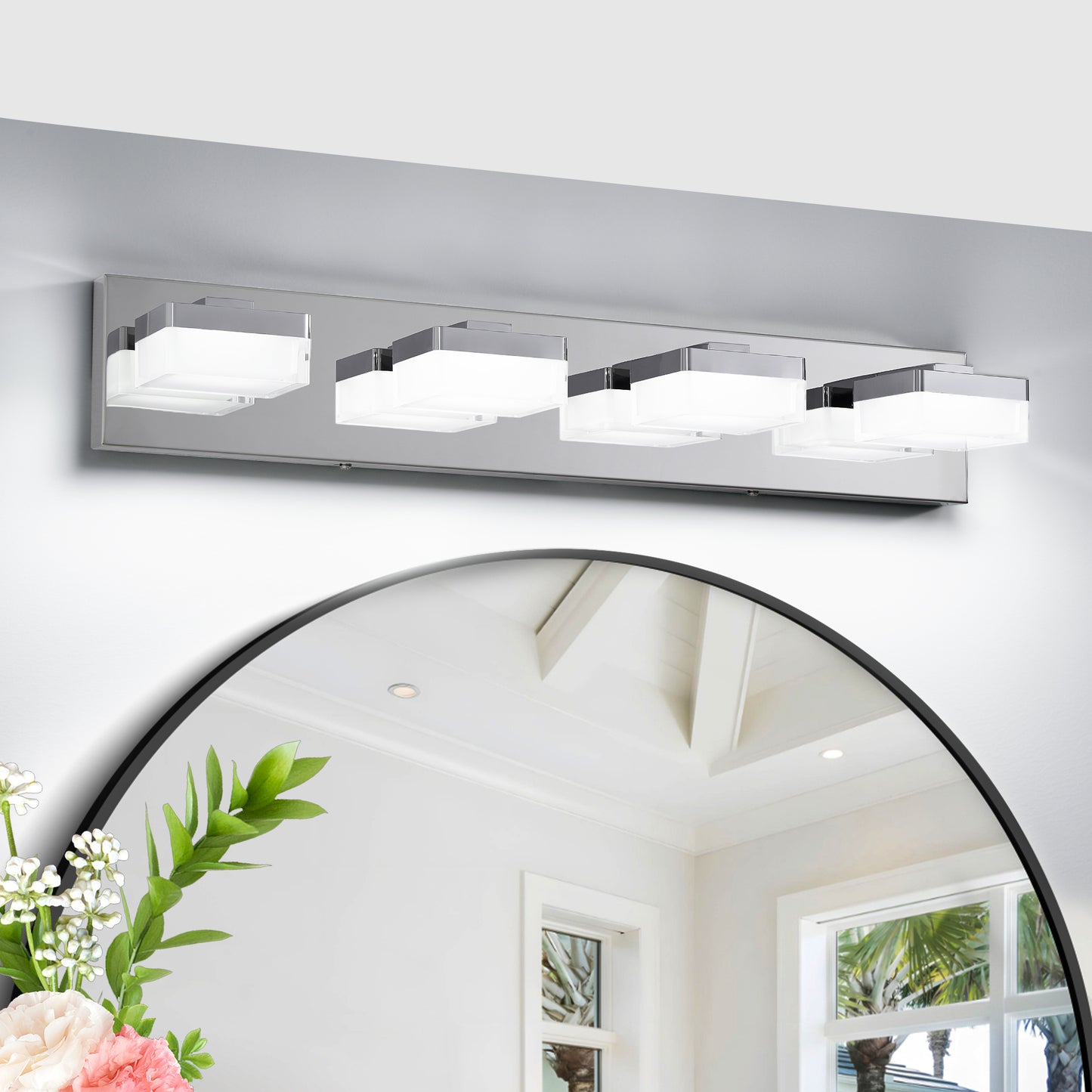Modern Chrome LED Vanity Light - 4-Light Wall Sconce