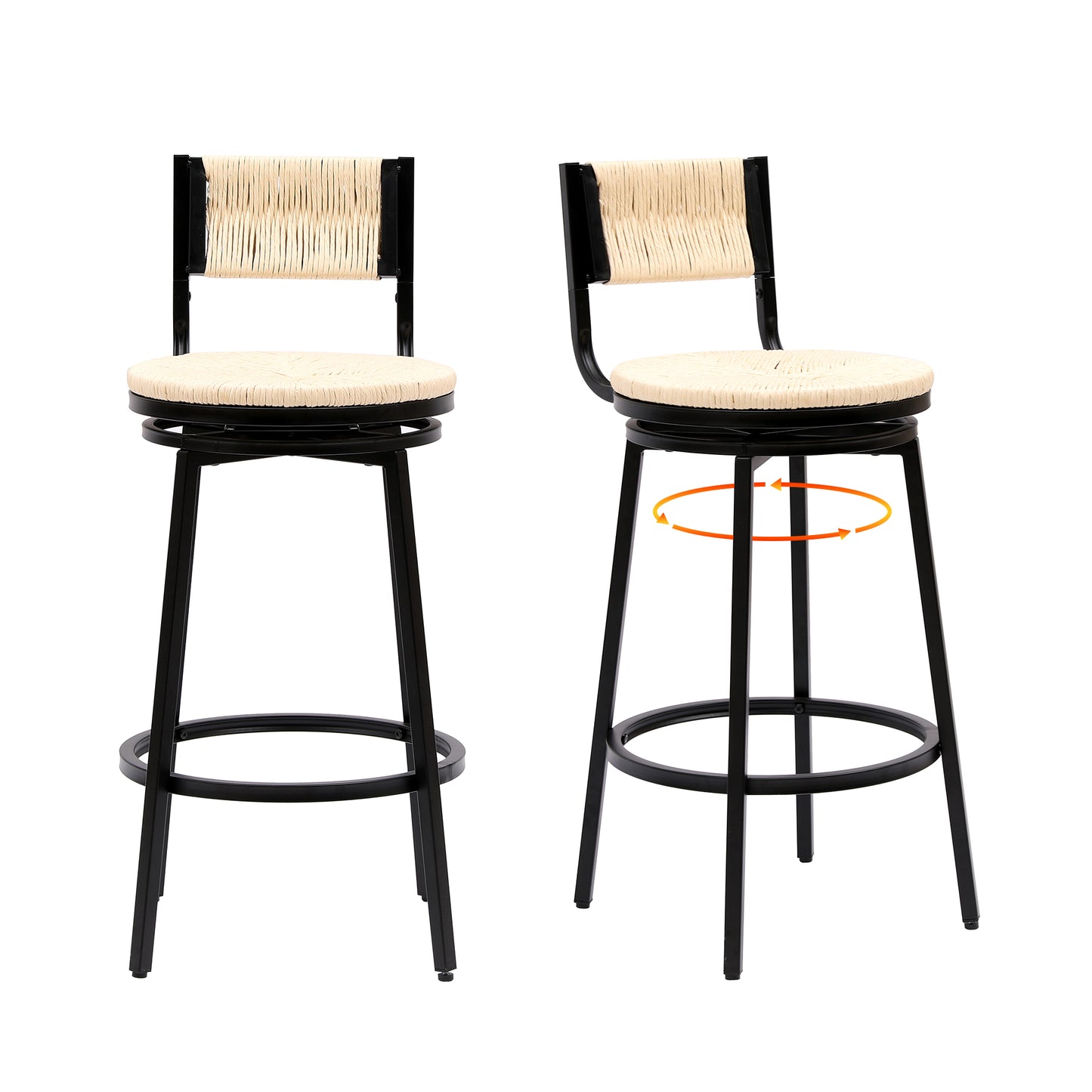 Creamy White Swivel Bar Stools - Set of 2 with Metal Frame