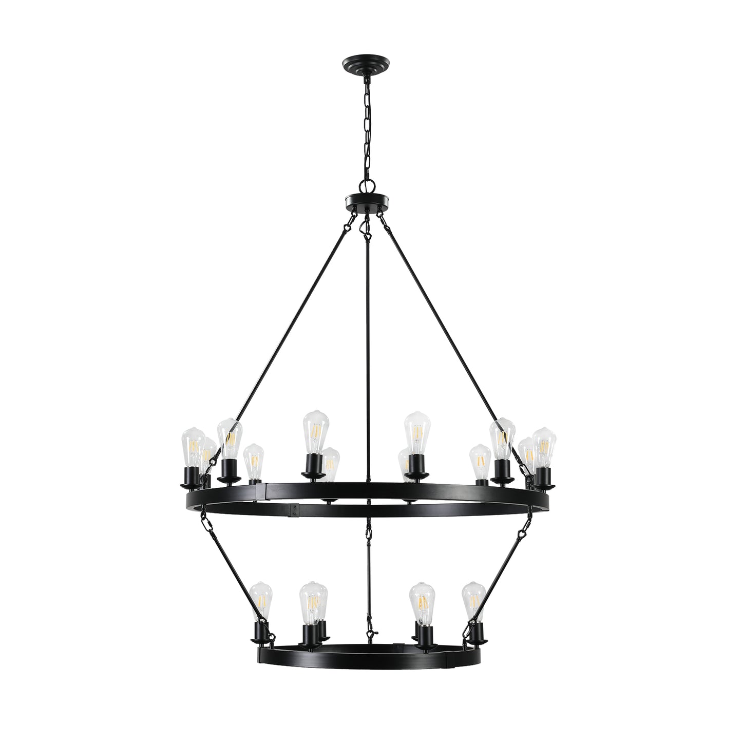 Large 2-Tier Circular Ironwork Chandelier - Retro Style