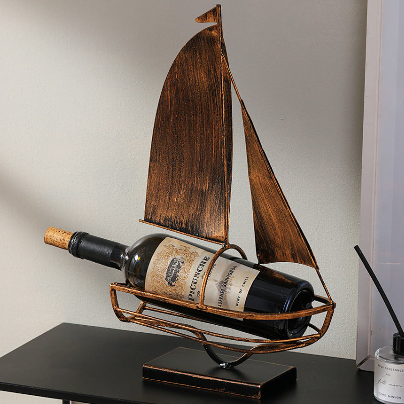 Sailboat Wine Rack Decoration - Iron Modern Home Bar Accessory
