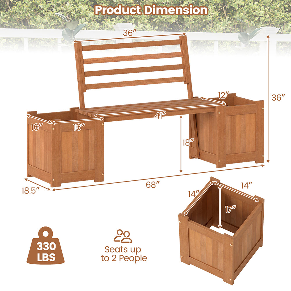 Wooden Planter Bench Set with 2 Open-ended Planter Boxes - Natural