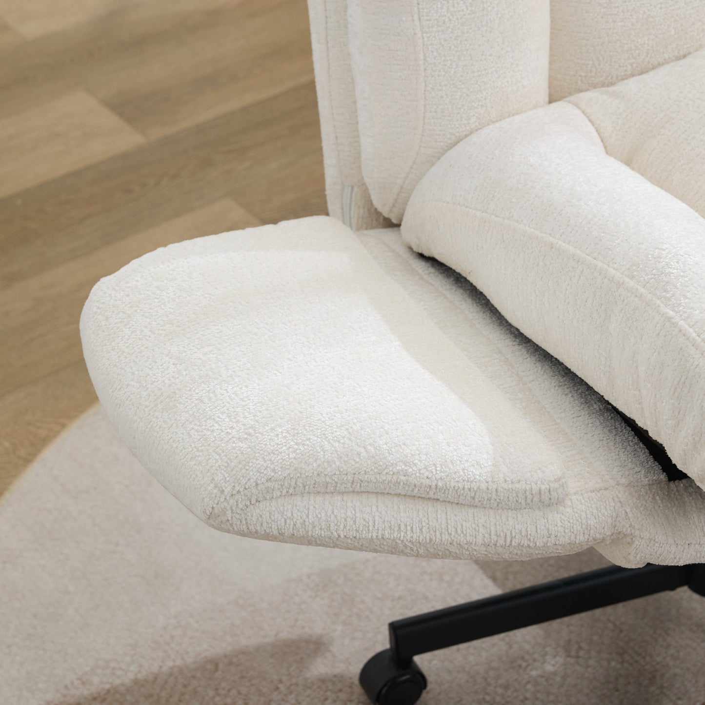 Chenille Swivel Office Chair - Height Adjustable with Armrests - Beige