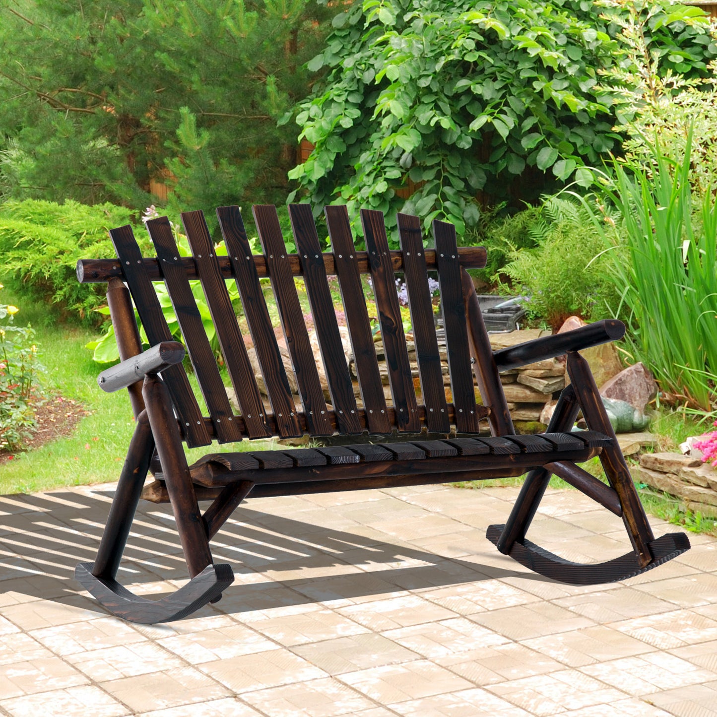 Wooden Adirondack Rocking Chair - Carbonized Outdoor Seating