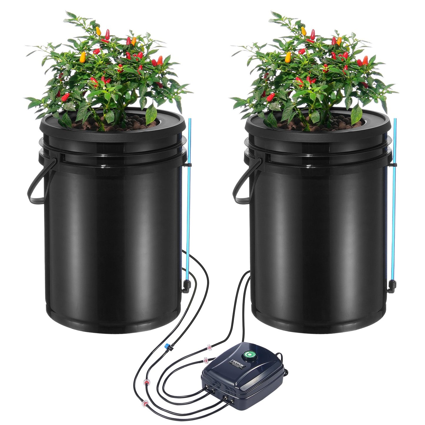 Hydroponic Grow System with 5-Gallon Buckets, Air Pump & Drip Kit - Black