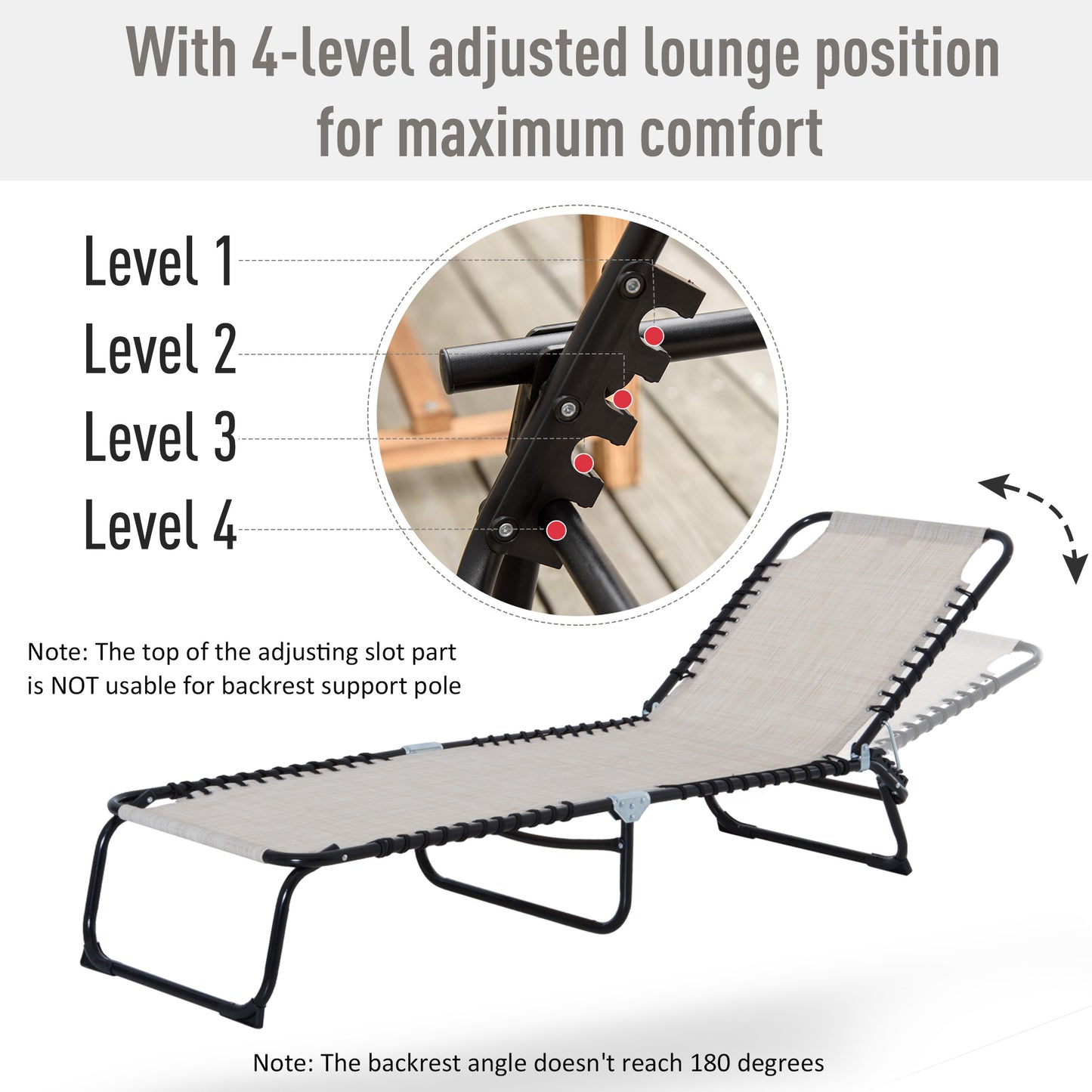 Foldable 3-Position Chaise Lounge Chair - Portable Cream White