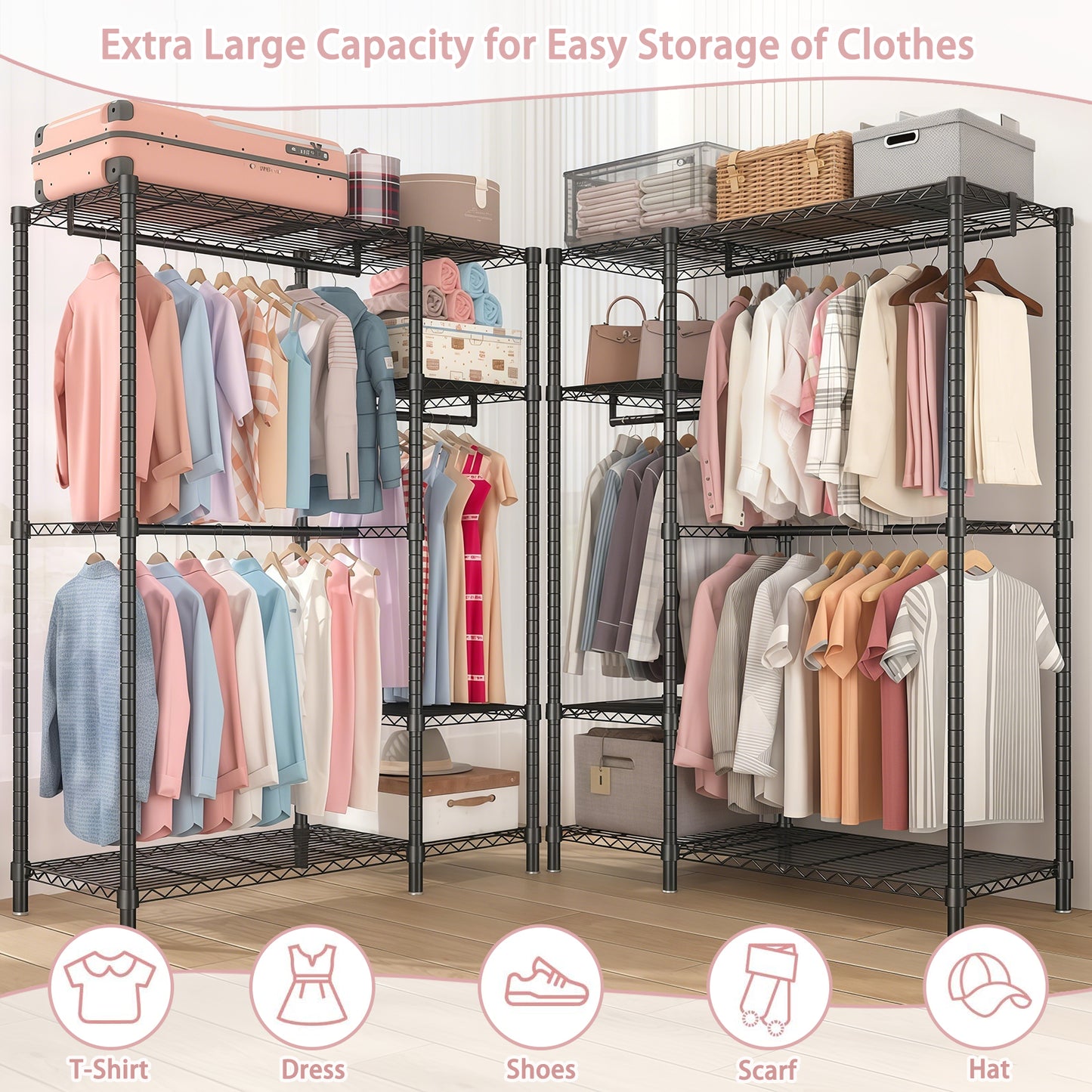 Heavy Duty Clothes Rack, Freestanding Closet Organizer, Portable