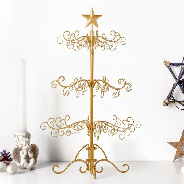 3ft Wrought Iron Christmas Tree Stand - Gold Ornament Display
