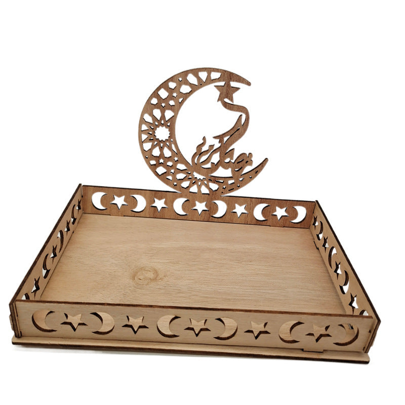Wooden Moon Ornaments Holiday Decor Dessert Tray for Dining Table