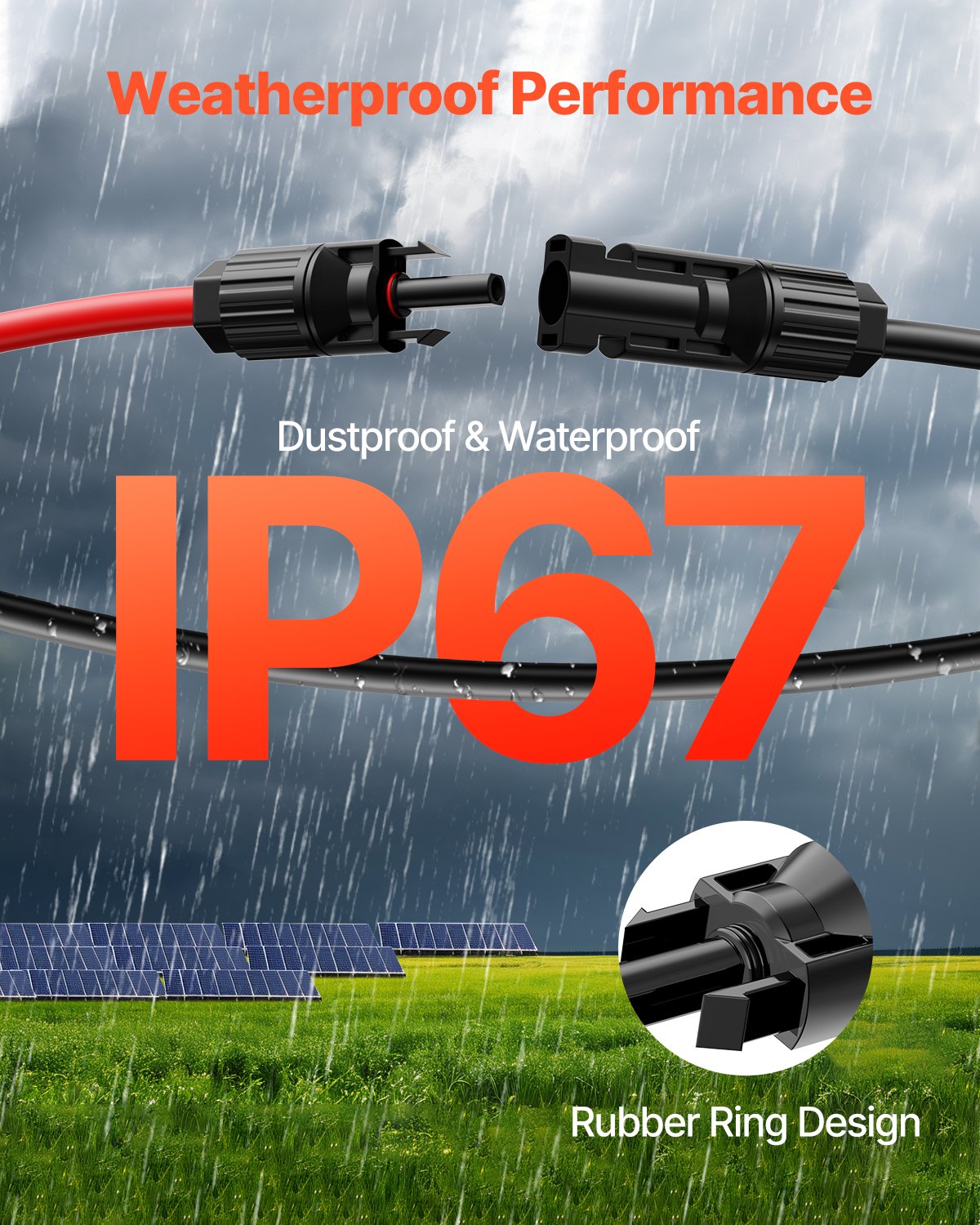 30FT Solar Panel Extension Cable 10AWG Waterproof Female & Male Connectors
