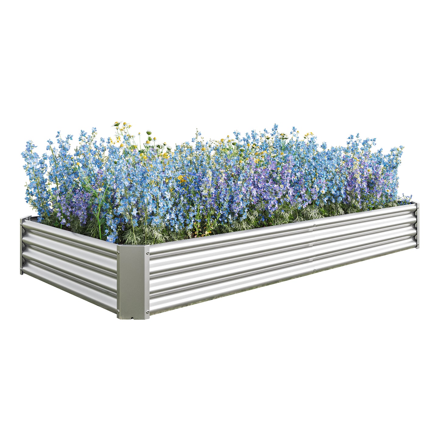 Metal Raised Garden Beds - 2PCS Silver Rectangle Planters