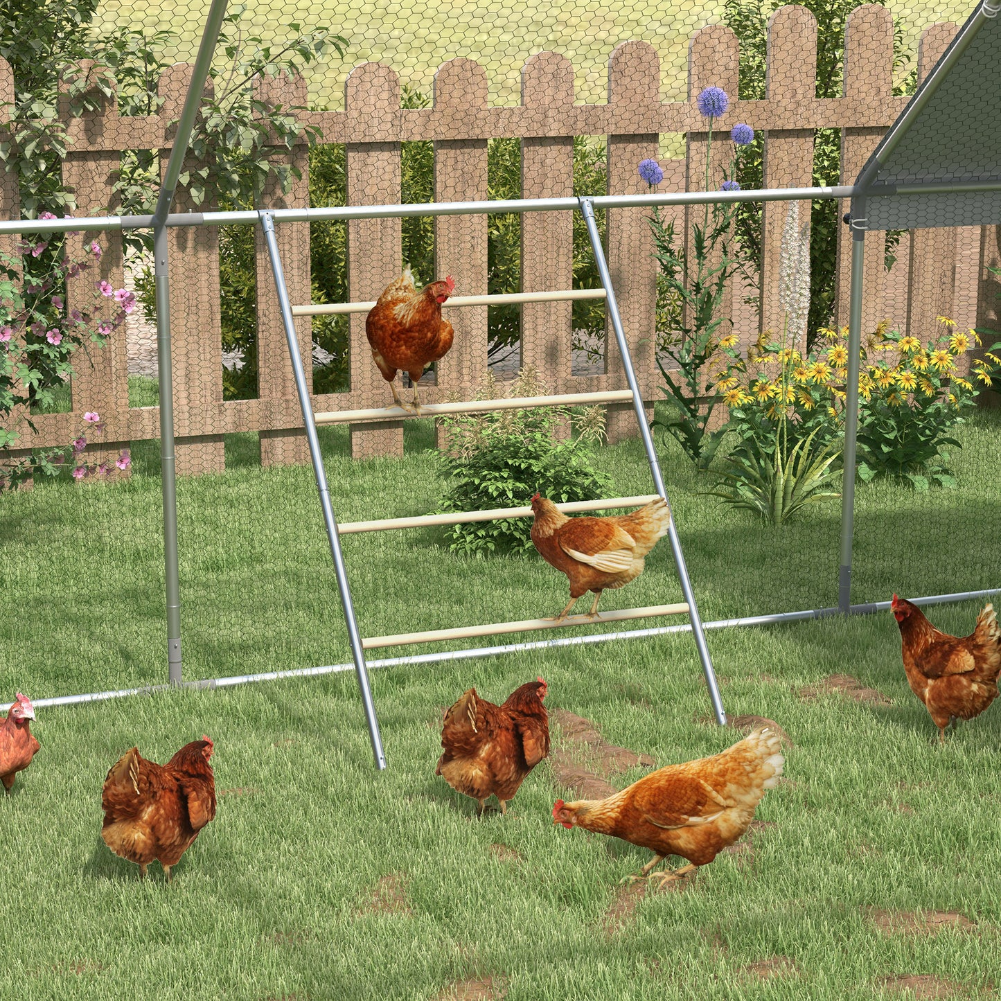 Chicken Roosting Ladder 55 x 33.75 Inches for Coop, Wooden & Steel Perch