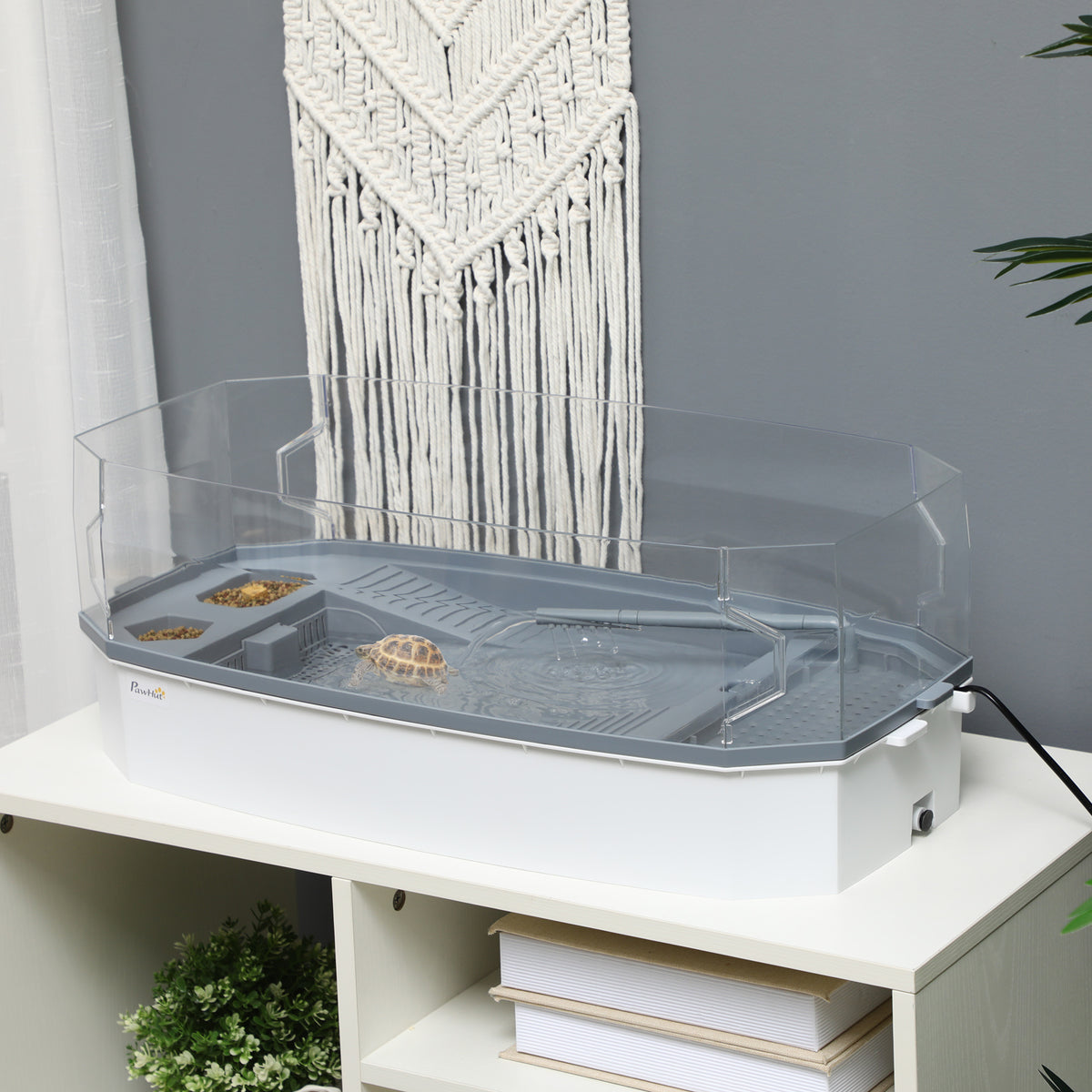 Pet Turtle Aquarium Kit with Basking Platform and Water Pump - White, 670x345x163mm