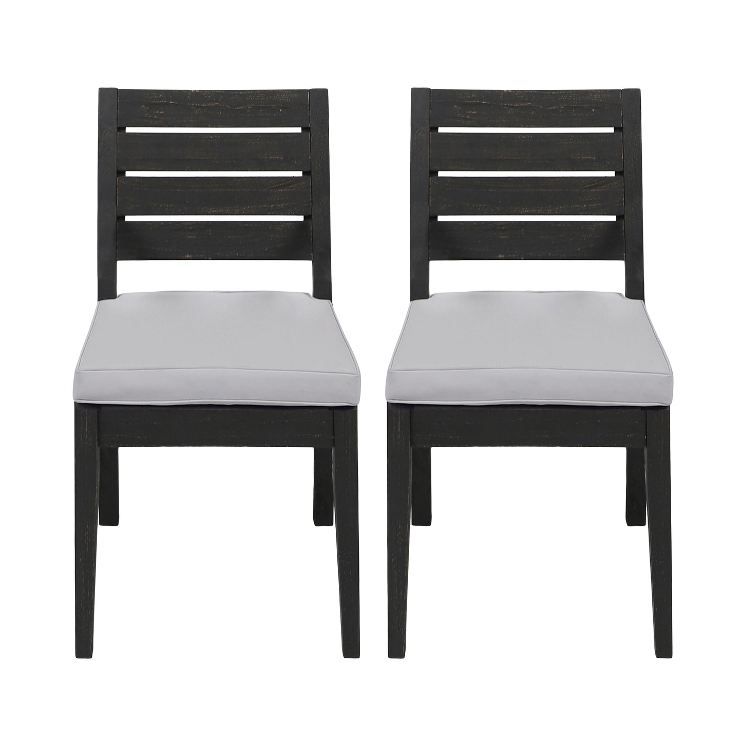 Outdoor Acacia Wood Armless Dining Chairs with Cushions - Set of 2, Light Gray