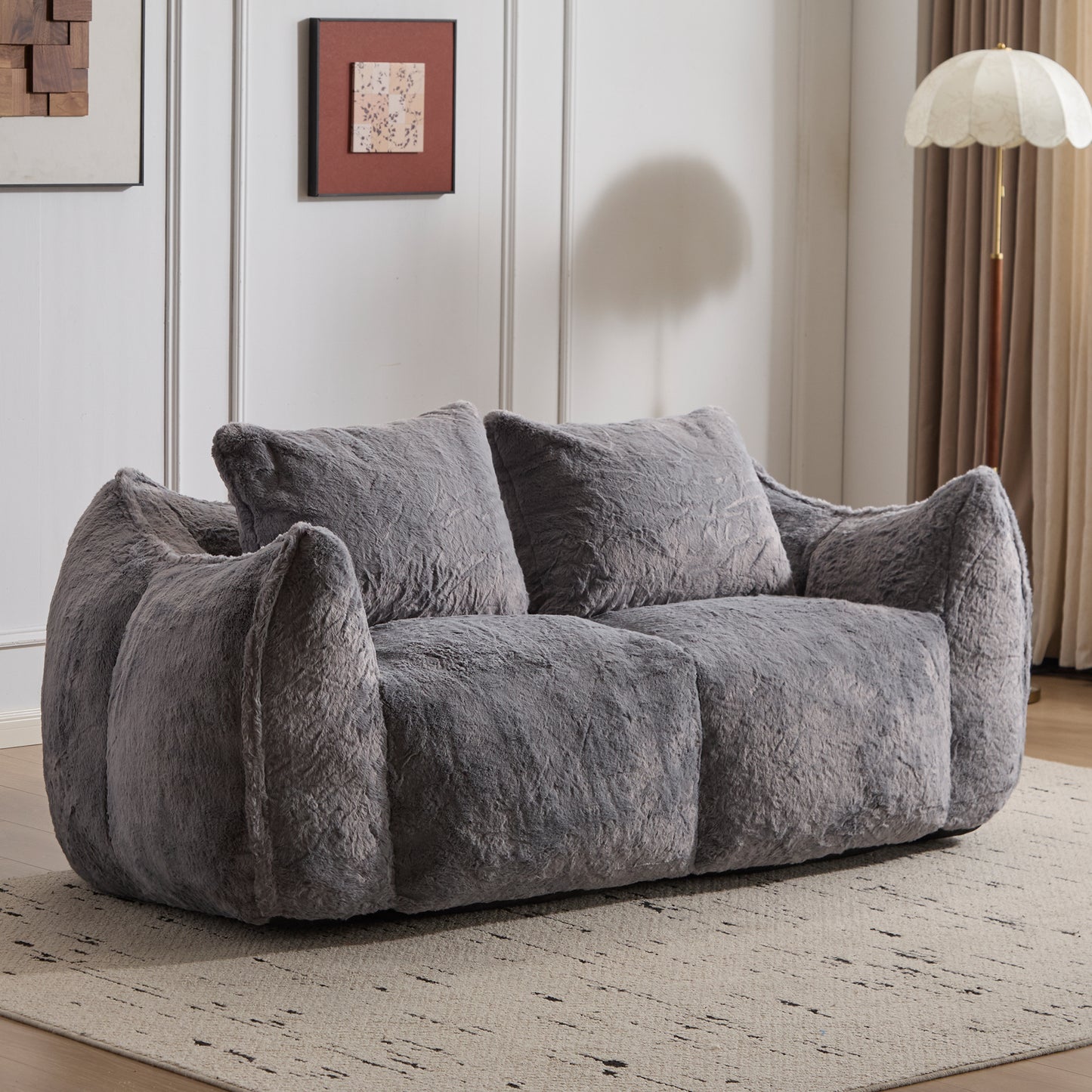 Giant Bean Bag Couch - Ultra Soft Fluffy Loveseat Sofa, Grey