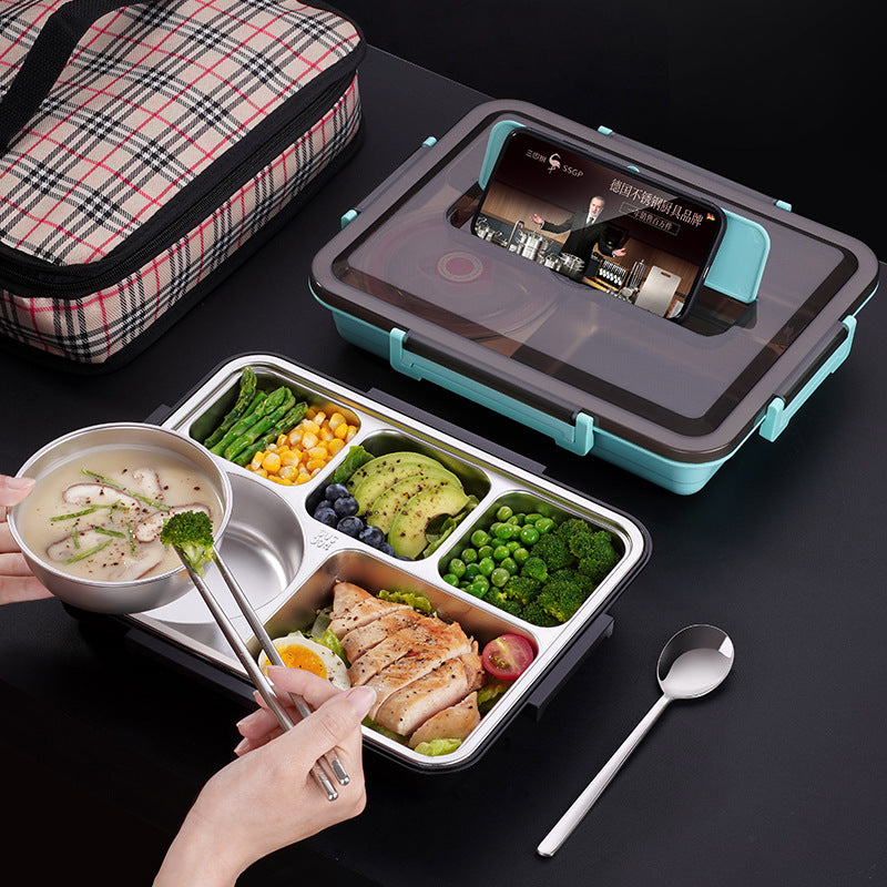 Large Capacity Stainless Steel Lunch Box Set with Utensils & Insulation Bag