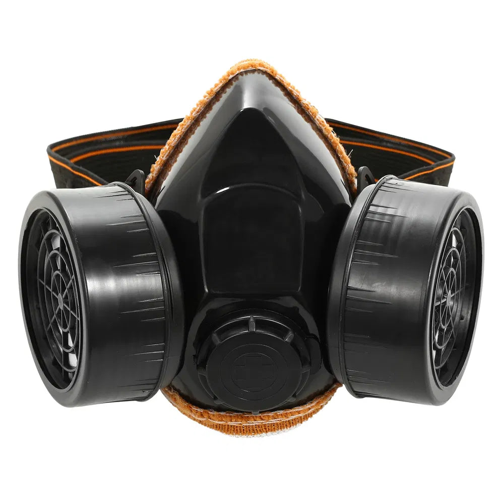 Industrial Respirator Mask with Anti-Fog Goggles - Dual Filter - Black