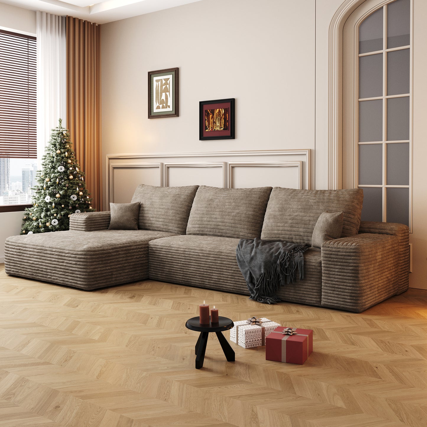 107" Cloud Sectional Couch - Modern L-Shape Chaise, Camel
