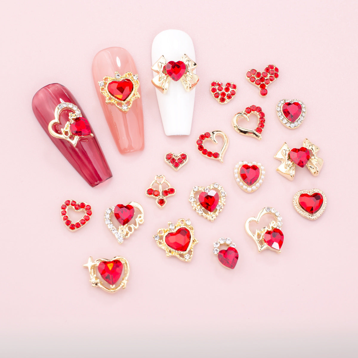 Glass Nail Decorations with Red Bow Design - Assorted Series